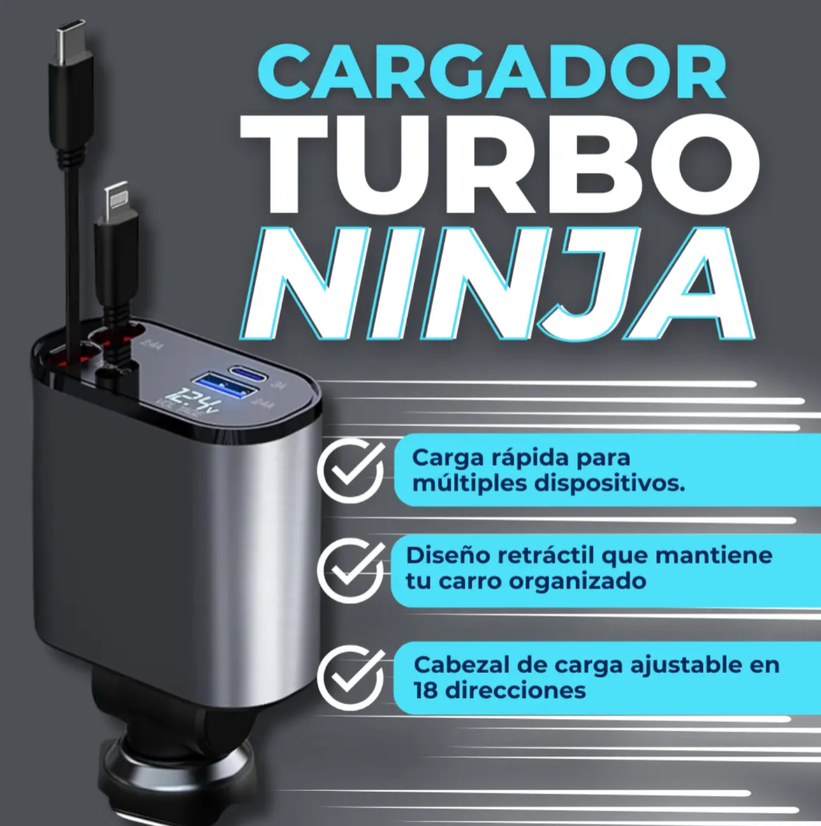 Turbo Ninja® - Cargador para Carro 4 en 1