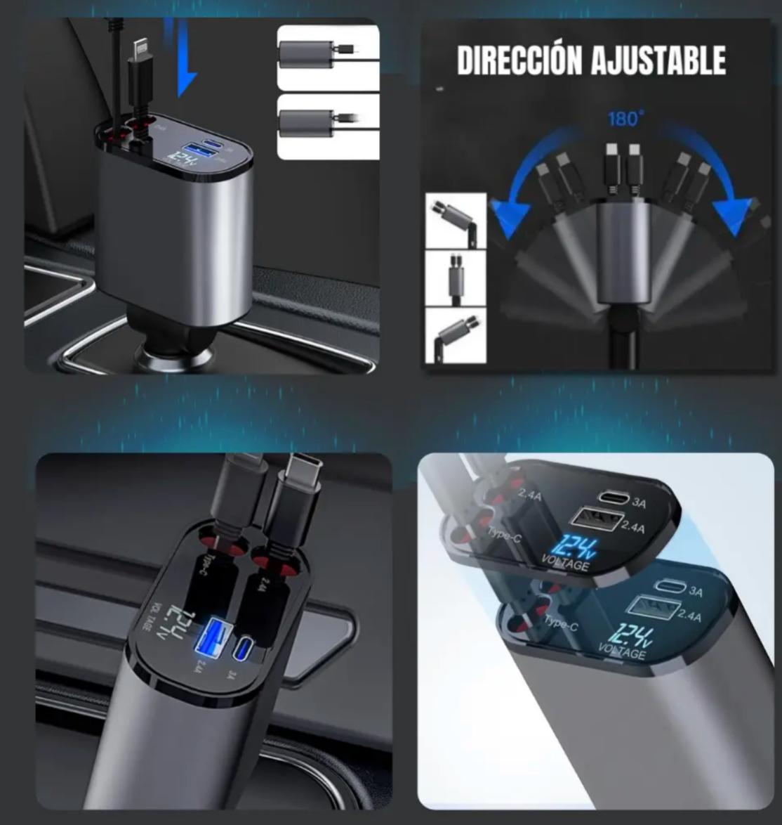 Turbo Ninja® - Cargador para Carro 4 en 1